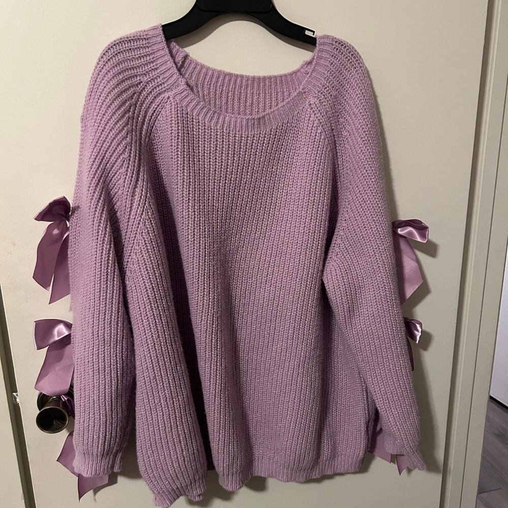 SHEIN Lilac Sweater with Satin Bow Accents - Picture 6 of 7